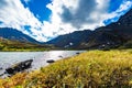 Scenic view of Alaskan hidden lake in Flattop Glen Alps in Summer