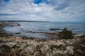 Scenic view along the Cliff Walk in Newport Rhode Island, early spring day