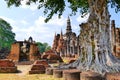 Scenic View Ancient Buddhist Temple Ruins and Buddha Statue of Wat Mahathat in The Sukhothai Historical Park, Thailand Royalty Free Stock Photo