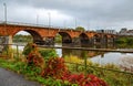 Scenic view of ancient Roman bridge at moody autumn morning, Trier, Rhineland-Palatinate, Germany
