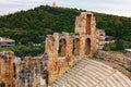 Scenic view of ancient ruins of the Odeon of Herodes Atticus. It is a small building of ancient Greece Royalty Free Stock Photo