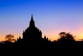 Scenic view of ancient Sulamani temple silhouette at dusk, Bagan Royalty Free Stock Photo