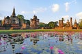 Scenic View Ancient Temple Ruins of Wat Mahatat in The Sukhothai Historical Park, Thailand