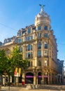 Monumental baroque office building on corner of Meir and Huidevettersstraat streets in Antwerp