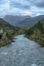 Scenic View of the Ara River Flowing Through Broto, Spain Royalty Free Stock Photo