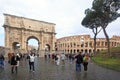 Scenic view of Arch of Contantine with world famous Colosseum in the background Royalty Free Stock Photo