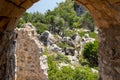 Scenic view through an archway of castle Asklipio Royalty Free Stock Photo