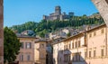 Scenic view in Assisi with the Rocca Maggiore and olive trees. Umbria, Italy. Royalty Free Stock Photo