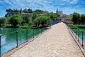 Scenic view from the Avignon bridge, a medieval bridge across the Rhone river in southern France