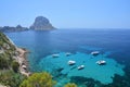 Scenic view on Balearic Sea and Es Vedra islet of Ibiza island
