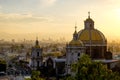 Scenic view at Basilica of Guadalupe with Mexico city skyline