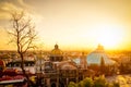 Scenic view at Basilica of Guadalupe with Mexico city skyline at sunset Royalty Free Stock Photo