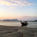 Scenic view of beach against sunset sky Royalty Free Stock Photo