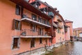 Scenic view of the beautiful canals and historic buildings in the old town of Annecy, France Royalty Free Stock Photo