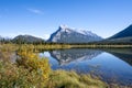 Scenic view of the beautiful mount Rundle and the Vermillion lake located in Canada Royalty Free Stock Photo