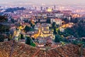Scenic view of Bergamo old town cityscape at sunset, Italy Royalty Free Stock Photo