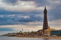 Scenic View of Blackpool Tower and Beach Royalty Free Stock Photo