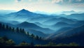 Scenic view of blue ridge mountains 3d rendering.