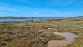 Scenic view of a boat near a lake in Ria Formosa nature reserve in Portugal Royalty Free Stock Photo