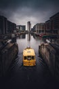 Scenic view of a boat taxi cruising on the Royal Armouries Museum in Leeds, United Kingdom