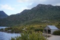 Scenic view of the Boatshed at Dove Lake in Cradle Mountain, Tasmania, Australia Royalty Free Stock Photo