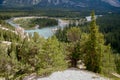 Scenic view of the Bow River and the Hoodoos near Banff in Alberta