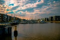 Scenic view of Bremerhaven Harbor, Germany, during sunset Royalty Free Stock Photo