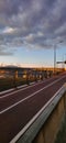 Sunset Light on Bridge and Pathway for Cyclists Royalty Free Stock Photo