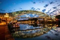 Scenic view of Bridge of Peace at night in Tbilisi town center