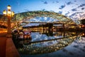 Scenic view of Bridge of Peace at night in Tbilisi town center