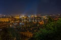 Scenic view of bridges over Vltava river in Prague, Czechia at night Royalty Free Stock Photo