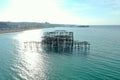 Scenic view of Brighton West Pier surrounded by turquoise waters. United Kingdom. Royalty Free Stock Photo