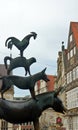 Scenic view of bronze statue of the Town Musicians of Bremen in old city centre, beautiful houses on the background, Bremen, Royalty Free Stock Photo