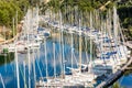 Calanque de Port-Miou in south of France with multiple sailing boats moored one next each other Royalty Free Stock Photo