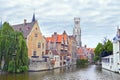 Scenic view of the canal of old part in Bruges. Royalty Free Stock Photo