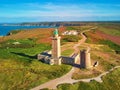 Scenic view of Cape Frehel with its lighthouse, one of the most popular tourist destinations in Brittany, France Royalty Free Stock Photo