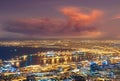 Scenic view of Cape Town at night from Signal Hill in South Africa. Beautiful landscape view of the city lights and Royalty Free Stock Photo