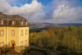 Scenic view of castle of Hachenburg and autumn hills of Westerwald, Rheinland-Pfalz, Germany