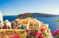 Scenic view of Castle of Oia Caldera and Thirasia island Santorini Greece Royalty Free Stock Photo