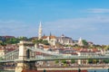 Scenic view of Chain Bridge and Fisherman`s Bastion on Buda side, Budapest Royalty Free Stock Photo