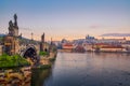 Scenic view of Charles bridge and Prague castle at sunrise, Prague, Czech Republic Royalty Free Stock Photo