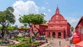 Scenic view of the Christ Church Malacca and Dutch Square,people can seen exploring around the Royalty Free Stock Photo