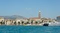 Split, Croatia - 07 22 2015 - Scenic view of the city with bell tower from the water, beautiful cityscape, sunny day