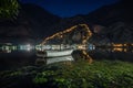 Scenic view of the city of Kotor illuminated at night in Montenegro Royalty Free Stock Photo