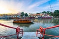 Scenic view of Clarke Quay with Bumboat cruising in Singapore River Royalty Free Stock Photo
