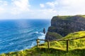 Scenic view of the Cliffs of Moher and O\'Brien\'s Tower at sunrise Royalty Free Stock Photo