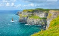 Scenic view of Cliffs of Moher, one of the most popular tourist attractions in Ireland, County Clare. Royalty Free Stock Photo