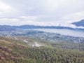 Scenic view of clouds and mist at sunrise from the top of mount Batur Kintamani volcano , Bali, Indonesia. Royalty Free Stock Photo