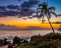 Scenic view of the cloudy sky and sunset over the pacific ocean on Maui beach, Hawaii Royalty Free Stock Photo