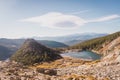 Scenic view of Colorado mountain lake at the base of a rock field Royalty Free Stock Photo